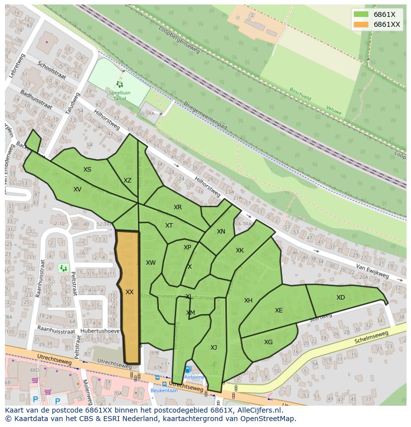 Afbeelding van het postcodegebied 6861 XX op de kaart.