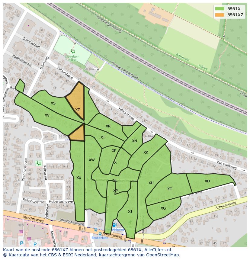 Afbeelding van het postcodegebied 6861 XZ op de kaart.