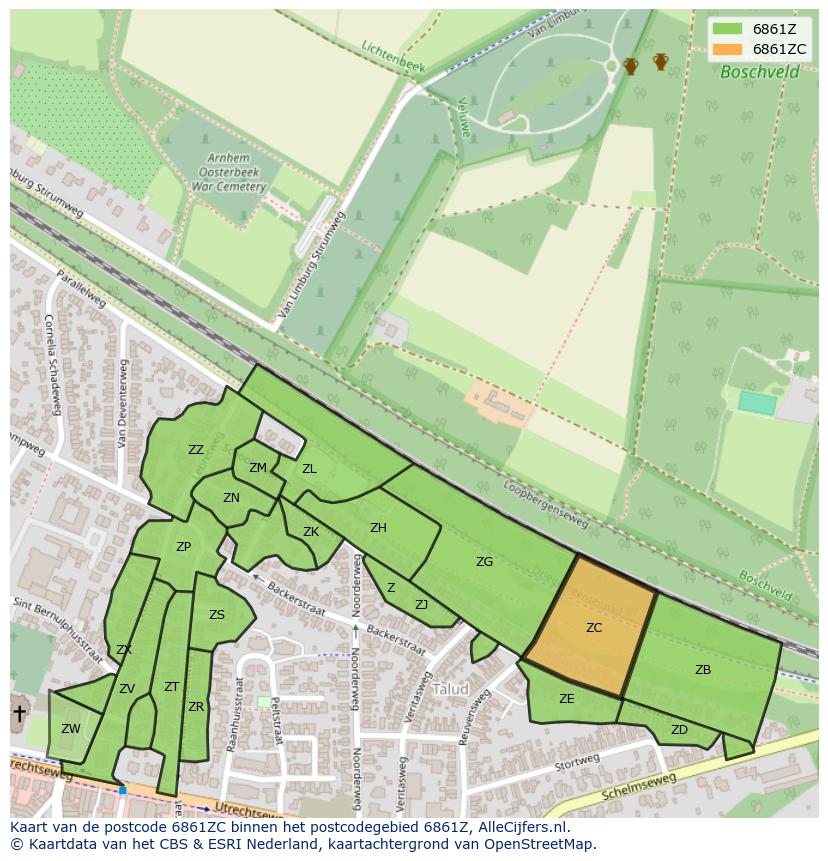 Afbeelding van het postcodegebied 6861 ZC op de kaart.
