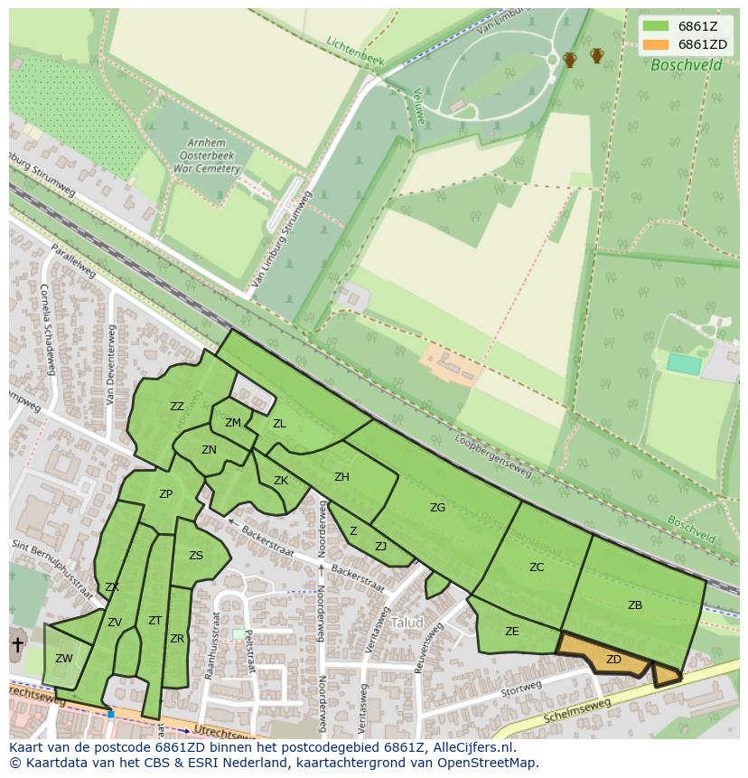 Afbeelding van het postcodegebied 6861 ZD op de kaart.