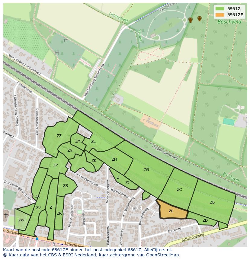 Afbeelding van het postcodegebied 6861 ZE op de kaart.