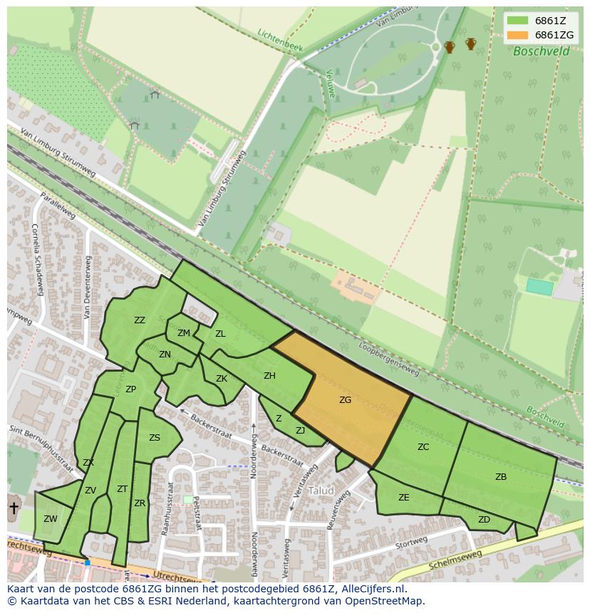 Afbeelding van het postcodegebied 6861 ZG op de kaart.