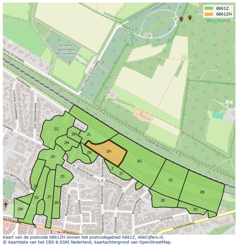 Afbeelding van het postcodegebied 6861 ZH op de kaart.