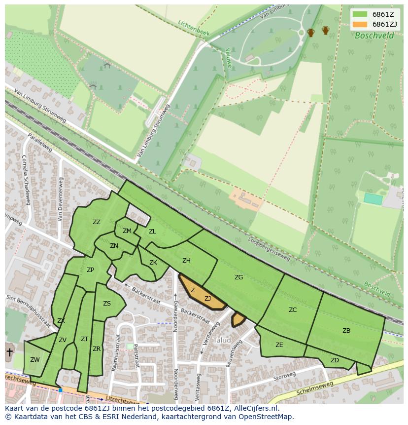 Afbeelding van het postcodegebied 6861 ZJ op de kaart.