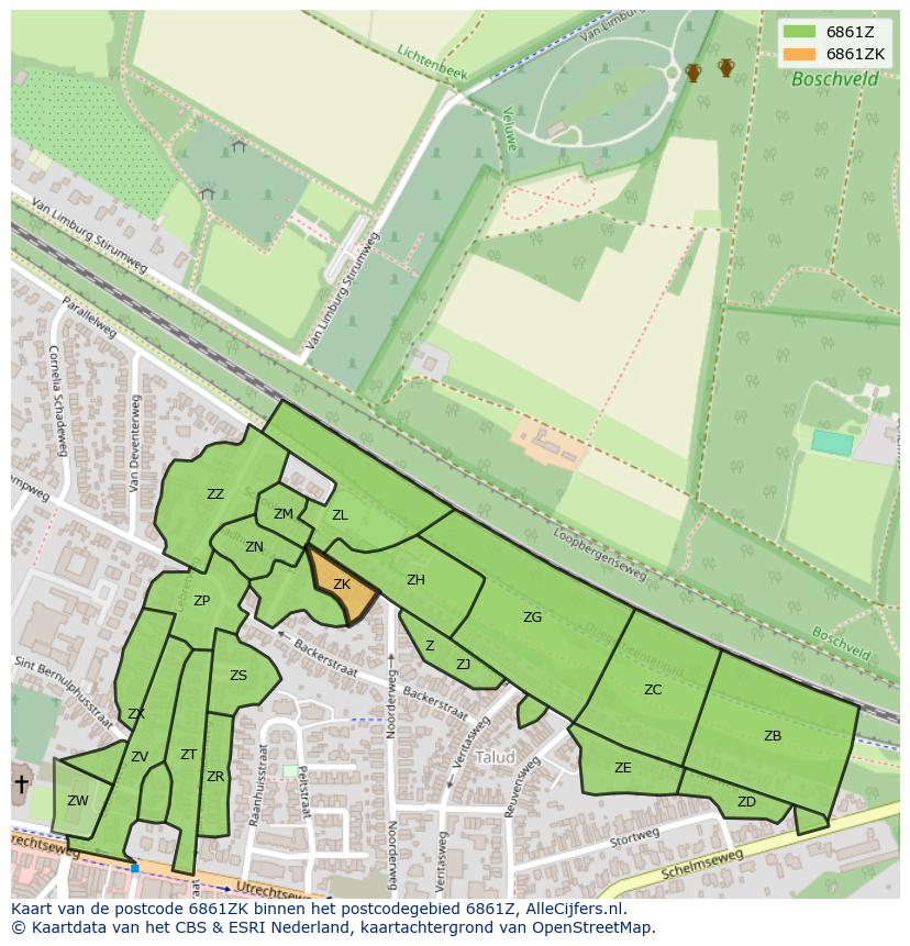 Afbeelding van het postcodegebied 6861 ZK op de kaart.