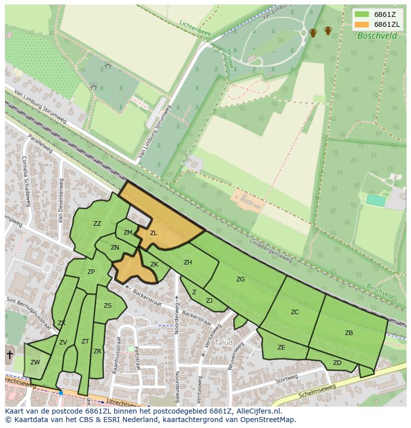 Afbeelding van het postcodegebied 6861 ZL op de kaart.