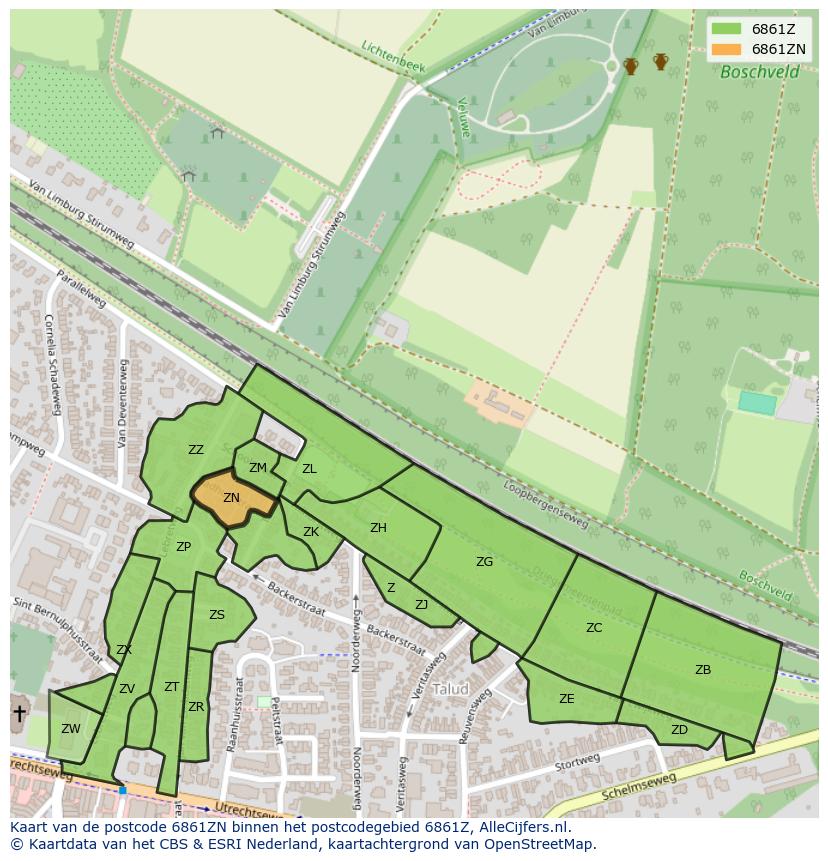 Afbeelding van het postcodegebied 6861 ZN op de kaart.
