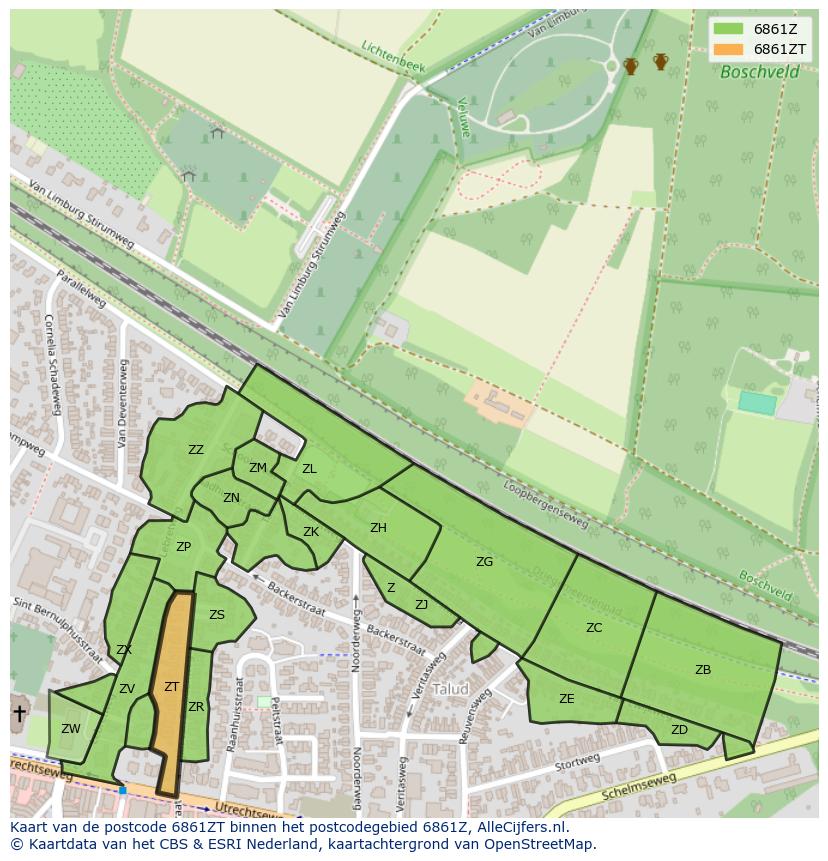 Afbeelding van het postcodegebied 6861 ZT op de kaart.