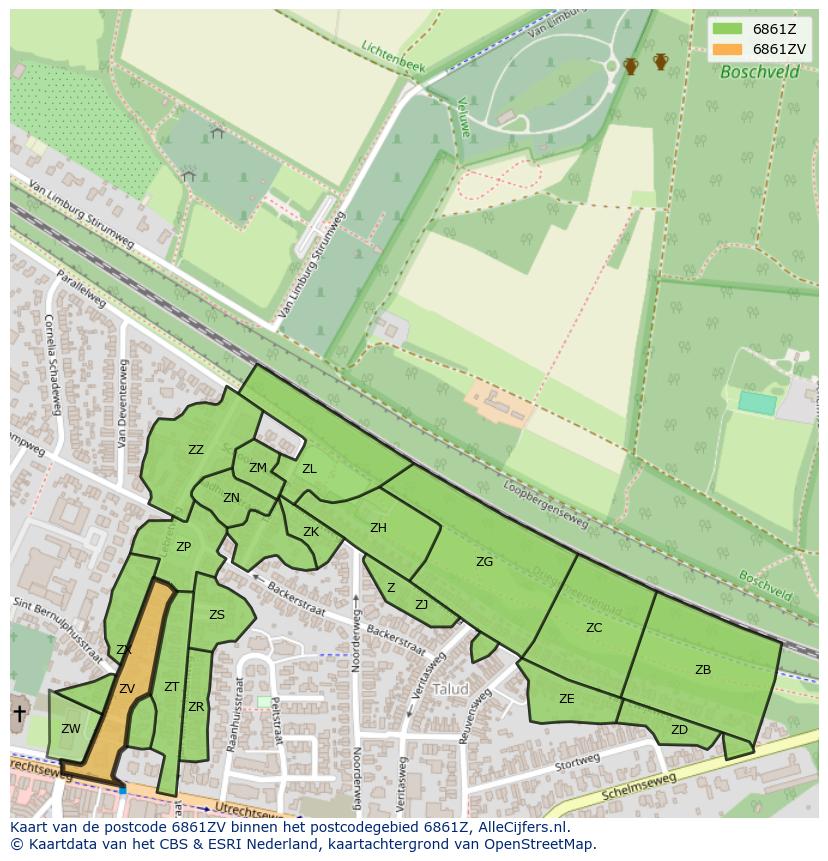 Afbeelding van het postcodegebied 6861 ZV op de kaart.