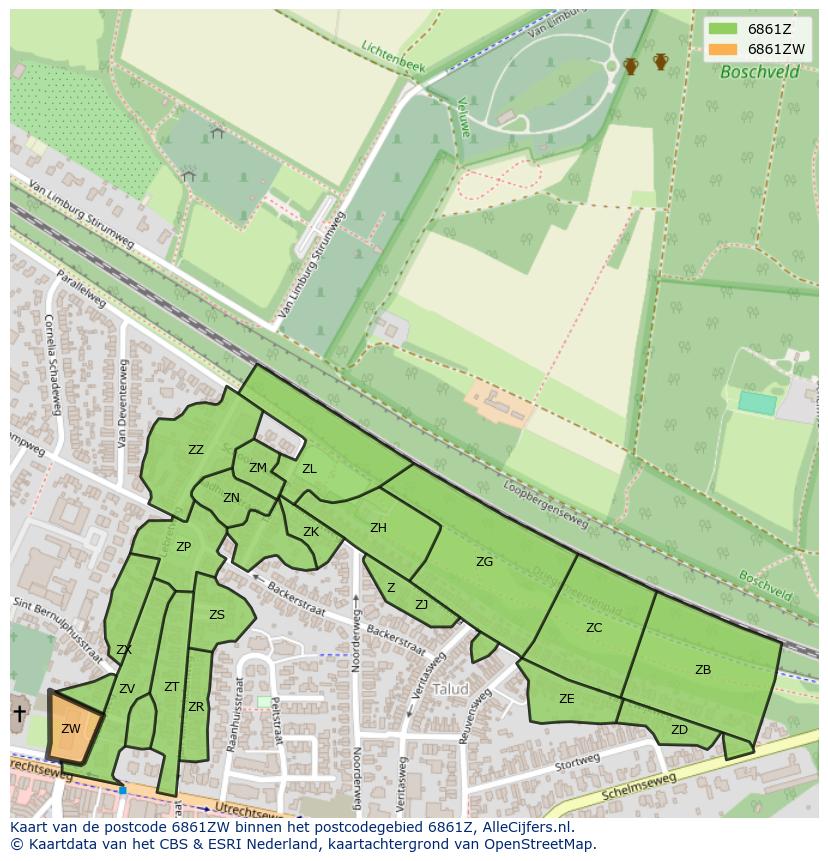 Afbeelding van het postcodegebied 6861 ZW op de kaart.