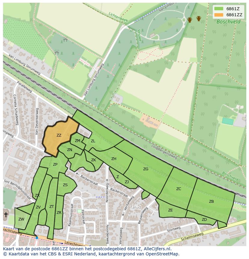 Afbeelding van het postcodegebied 6861 ZZ op de kaart.