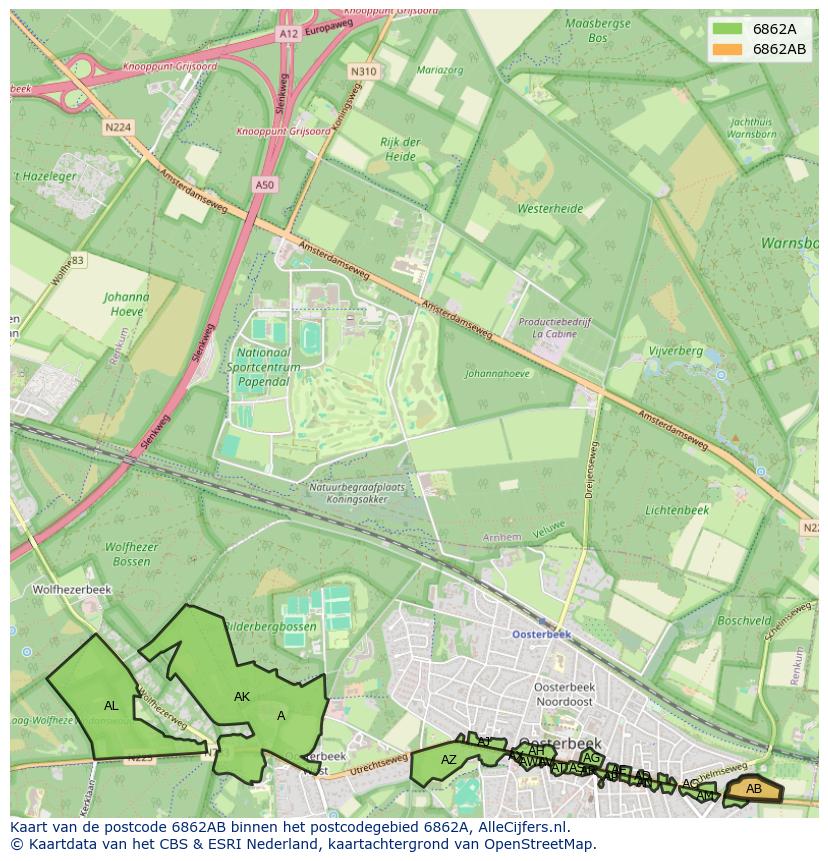 Afbeelding van het postcodegebied 6862 AB op de kaart.