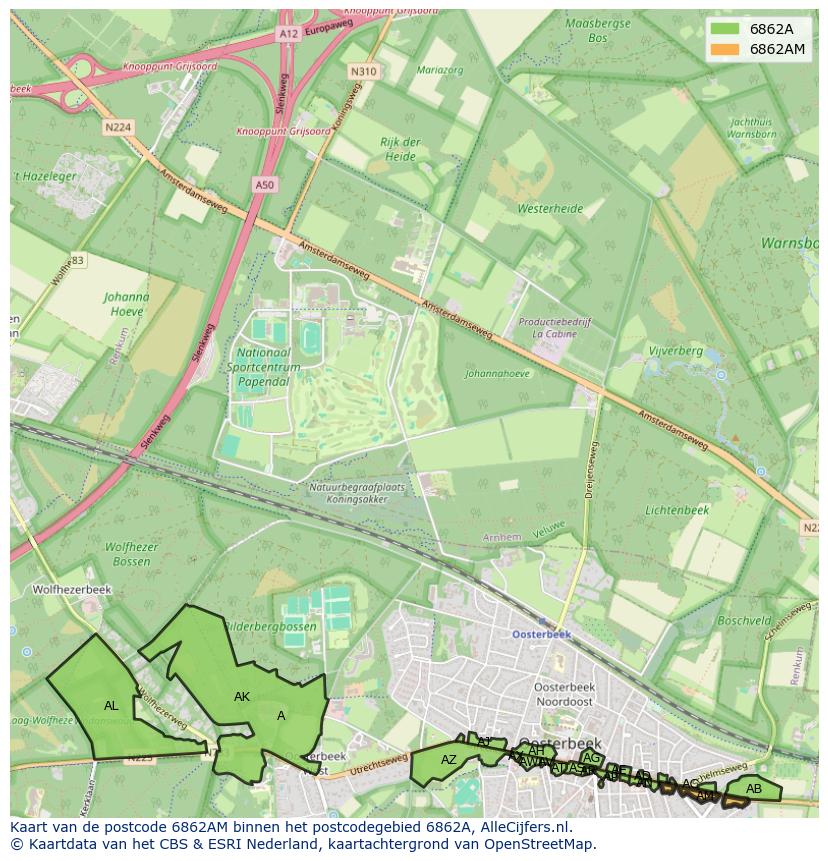 Afbeelding van het postcodegebied 6862 AM op de kaart.