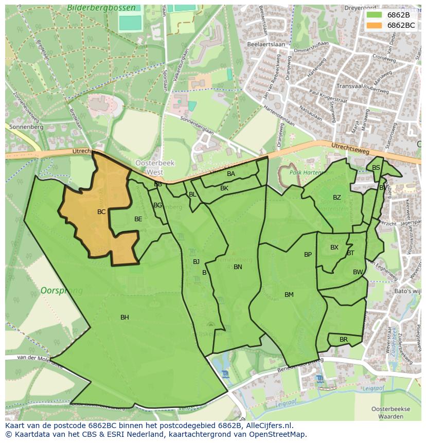 Afbeelding van het postcodegebied 6862 BC op de kaart.