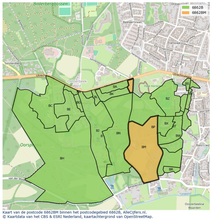 Afbeelding van het postcodegebied 6862 BM op de kaart.