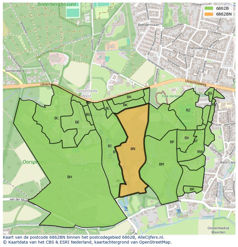 Afbeelding van het postcodegebied 6862 BN op de kaart.