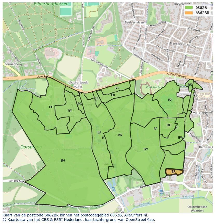 Afbeelding van het postcodegebied 6862 BR op de kaart.