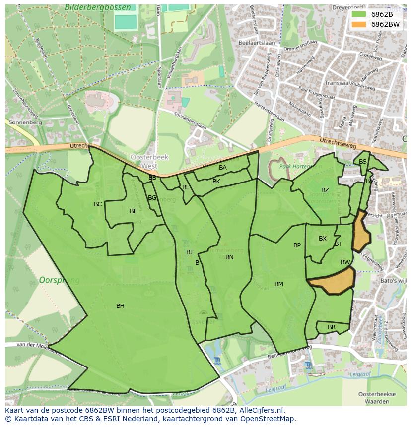 Afbeelding van het postcodegebied 6862 BW op de kaart.