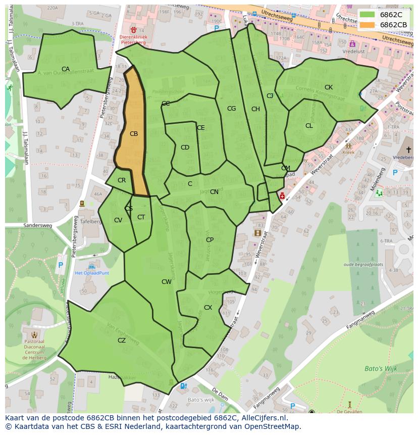 Afbeelding van het postcodegebied 6862 CB op de kaart.
