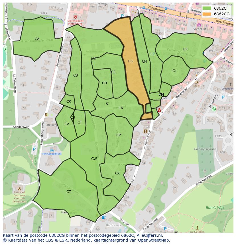 Afbeelding van het postcodegebied 6862 CG op de kaart.