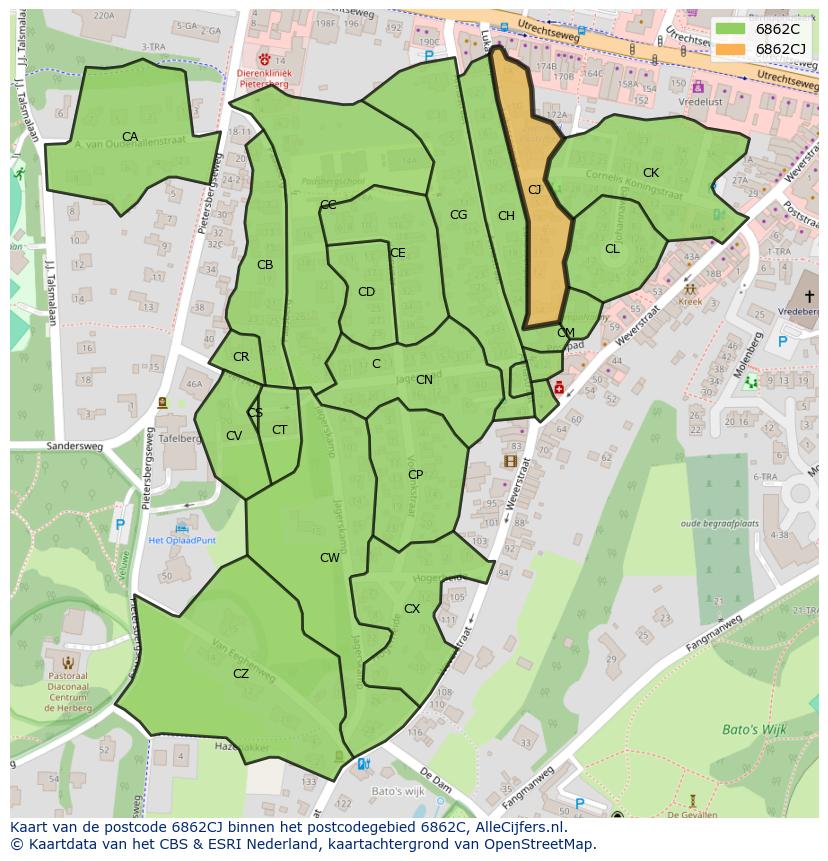 Afbeelding van het postcodegebied 6862 CJ op de kaart.