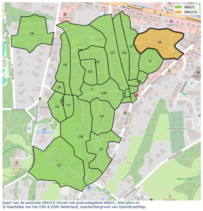 Afbeelding van het postcodegebied 6862 CK op de kaart.