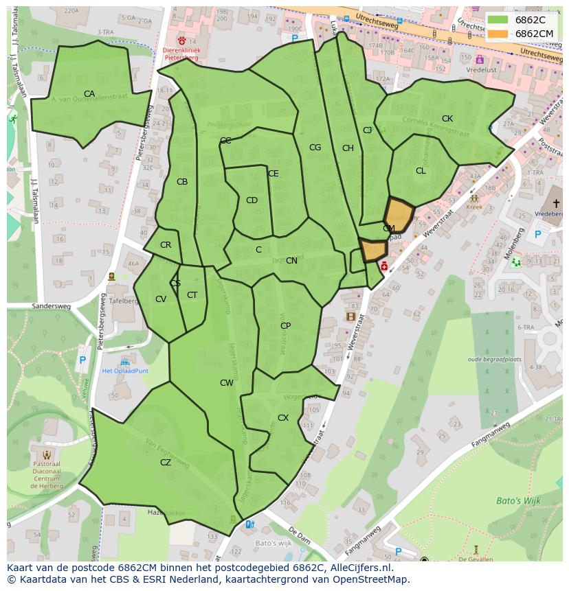 Afbeelding van het postcodegebied 6862 CM op de kaart.