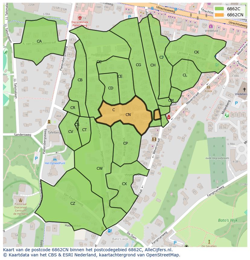 Afbeelding van het postcodegebied 6862 CN op de kaart.