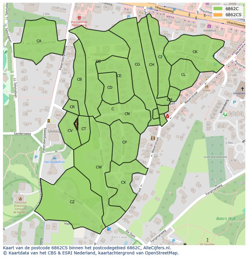Afbeelding van het postcodegebied 6862 CS op de kaart.