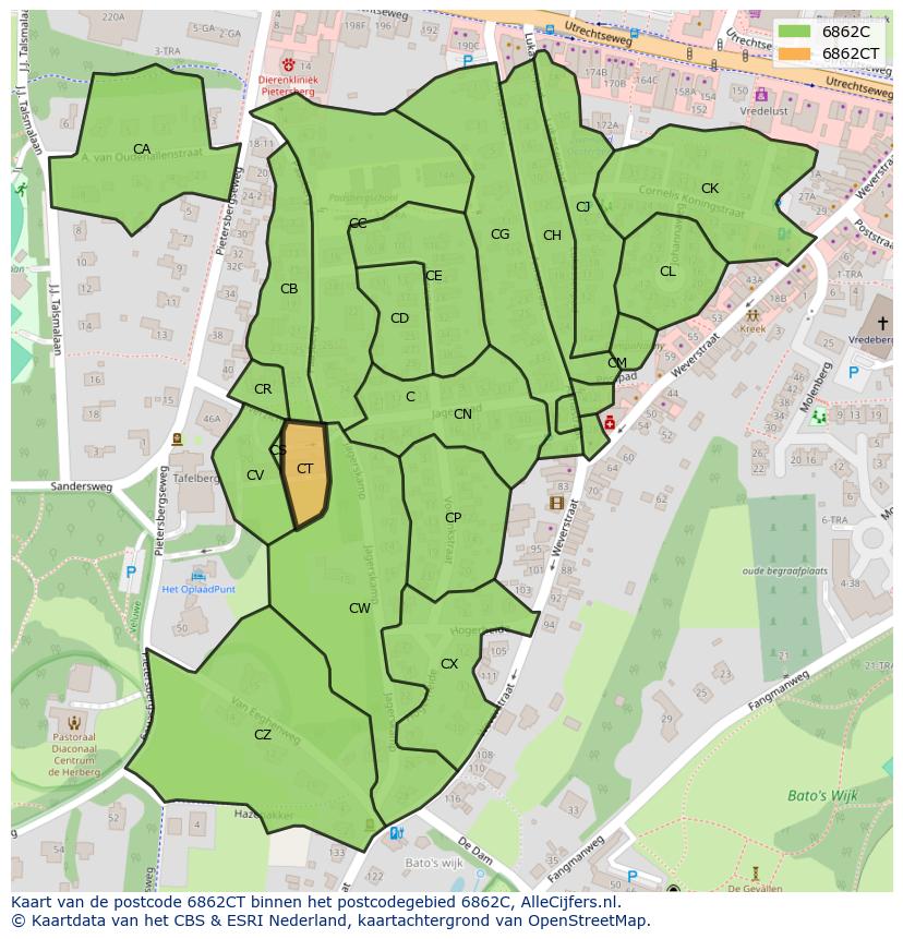 Afbeelding van het postcodegebied 6862 CT op de kaart.