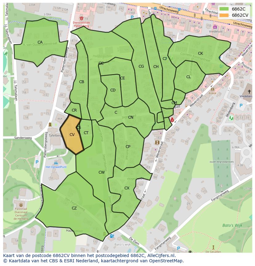 Afbeelding van het postcodegebied 6862 CV op de kaart.