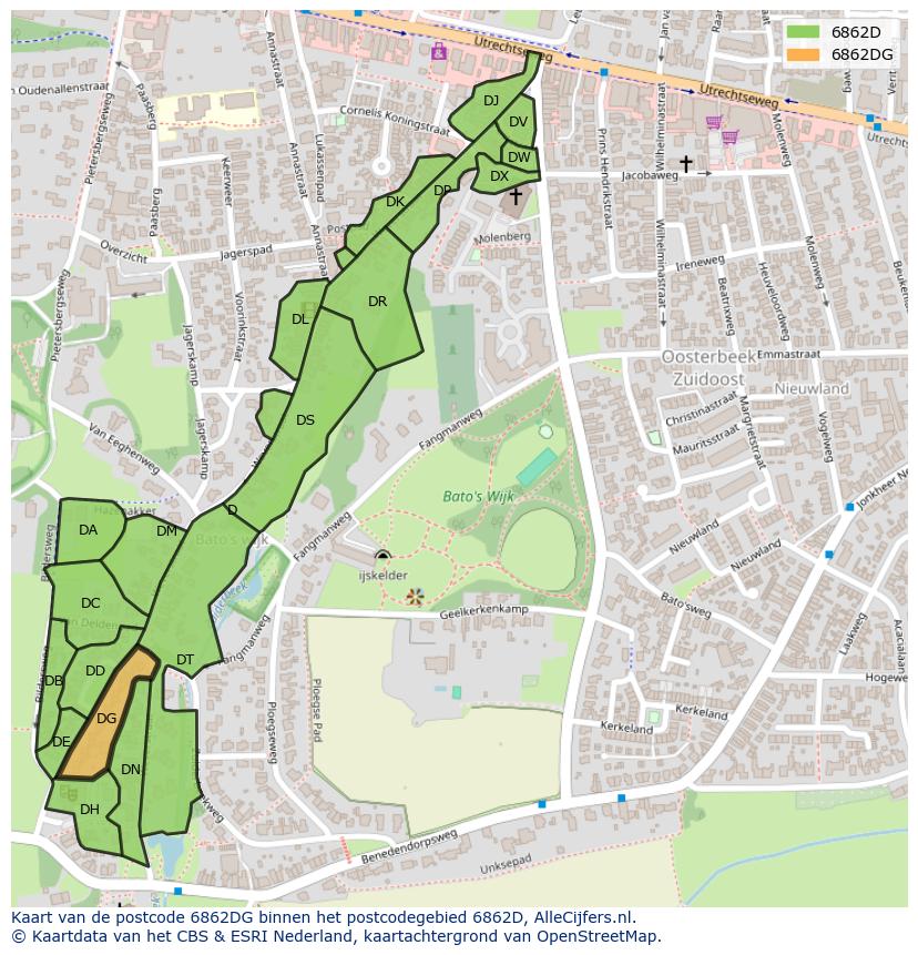 Afbeelding van het postcodegebied 6862 DG op de kaart.