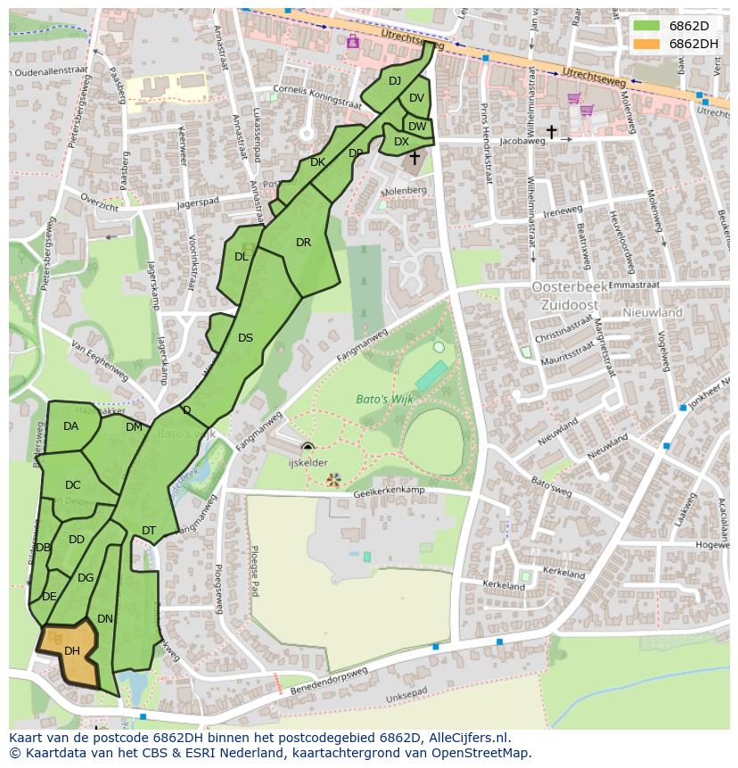 Afbeelding van het postcodegebied 6862 DH op de kaart.
