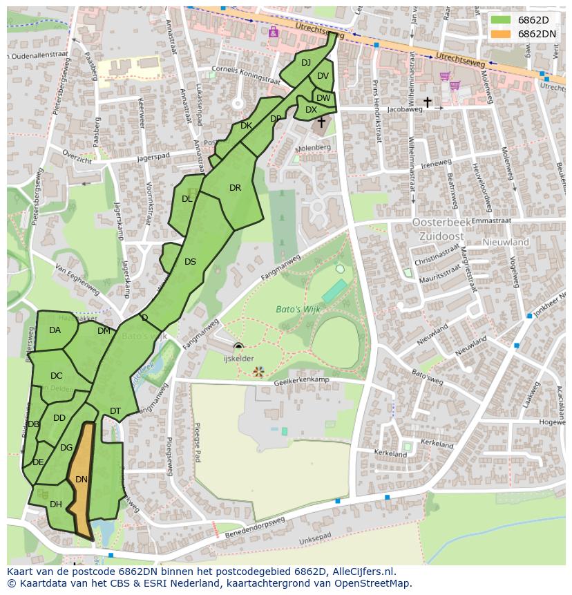 Afbeelding van het postcodegebied 6862 DN op de kaart.