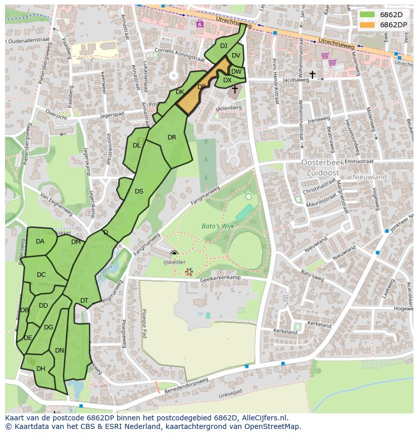 Afbeelding van het postcodegebied 6862 DP op de kaart.