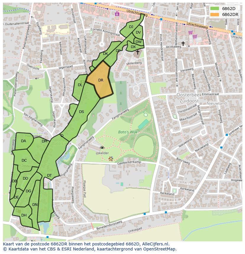 Afbeelding van het postcodegebied 6862 DR op de kaart.
