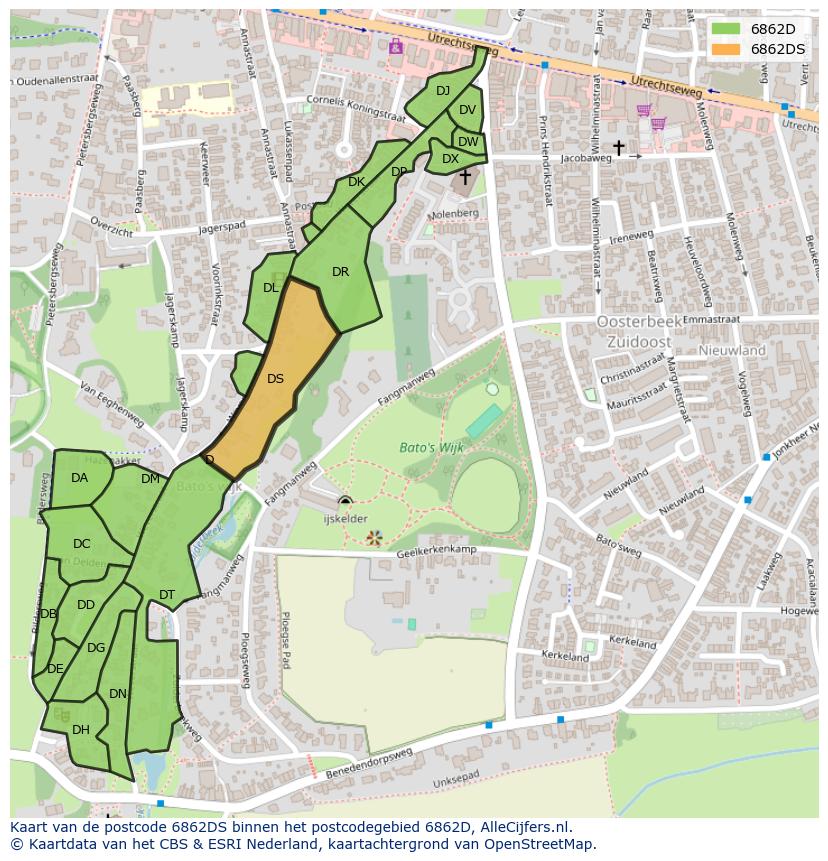 Afbeelding van het postcodegebied 6862 DS op de kaart.