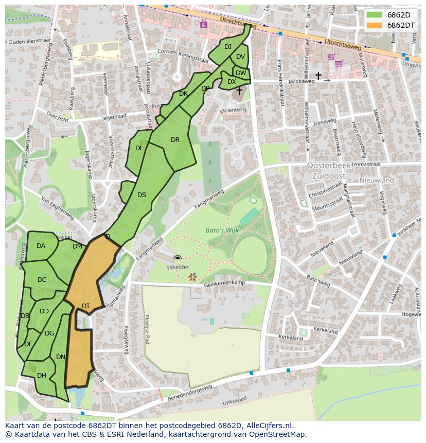 Afbeelding van het postcodegebied 6862 DT op de kaart.