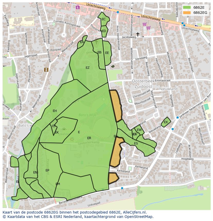 Afbeelding van het postcodegebied 6862 EG op de kaart.