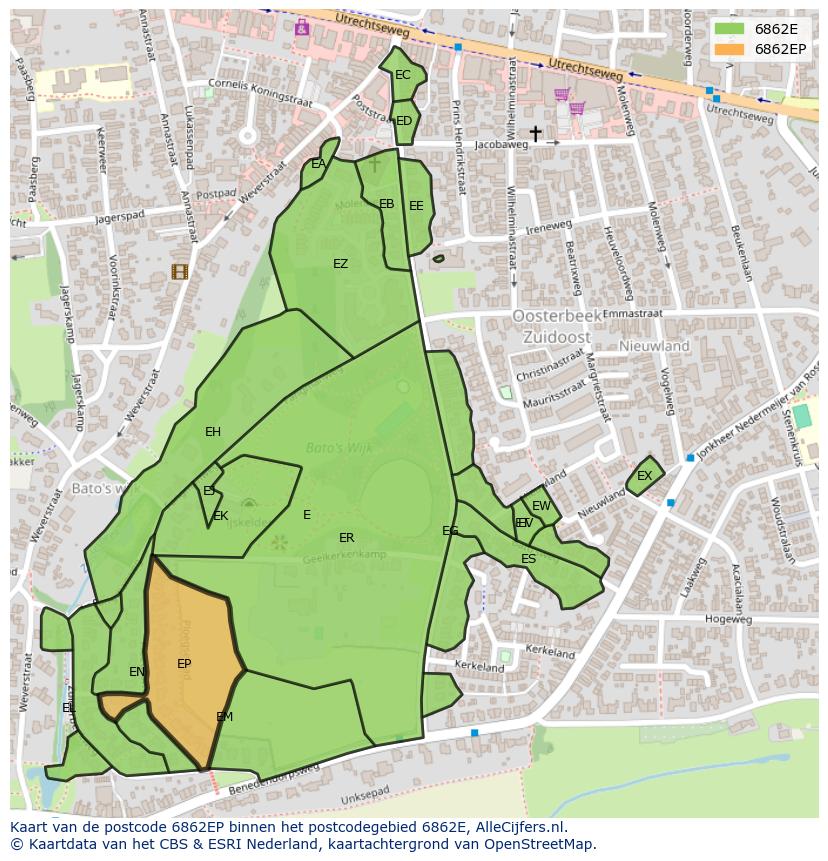 Afbeelding van het postcodegebied 6862 EP op de kaart.