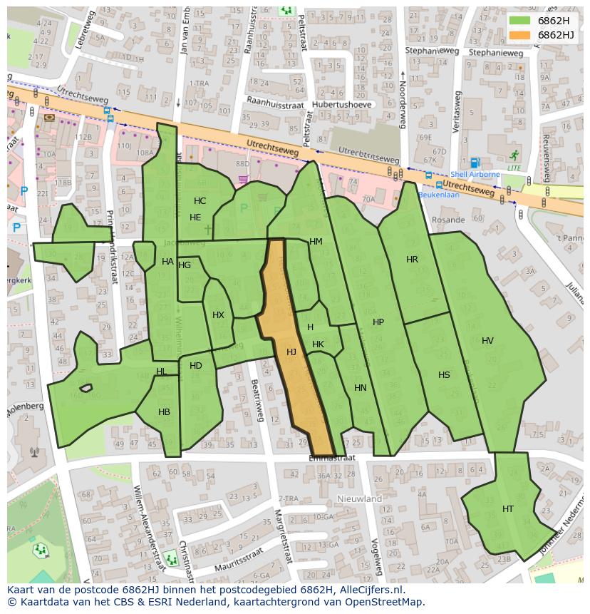 Afbeelding van het postcodegebied 6862 HJ op de kaart.