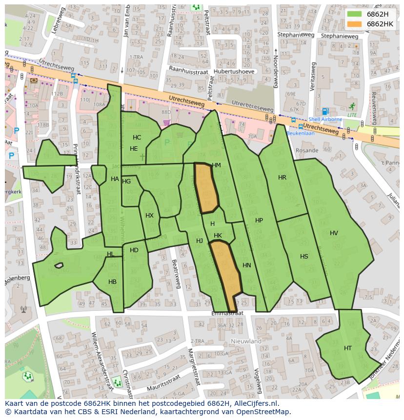 Afbeelding van het postcodegebied 6862 HK op de kaart.