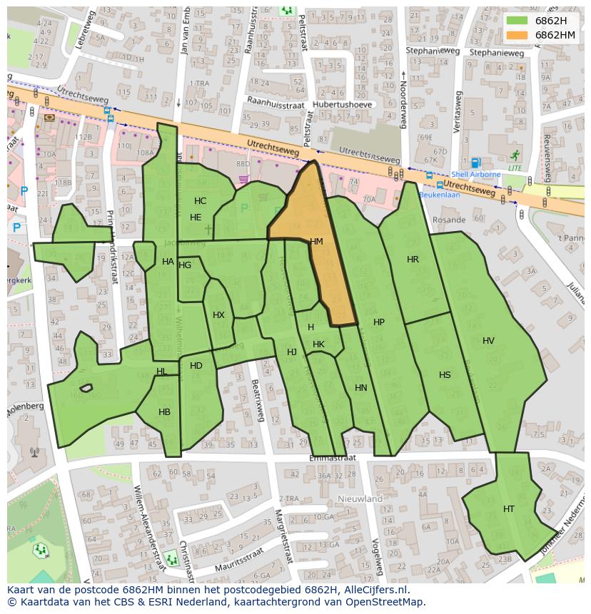 Afbeelding van het postcodegebied 6862 HM op de kaart.