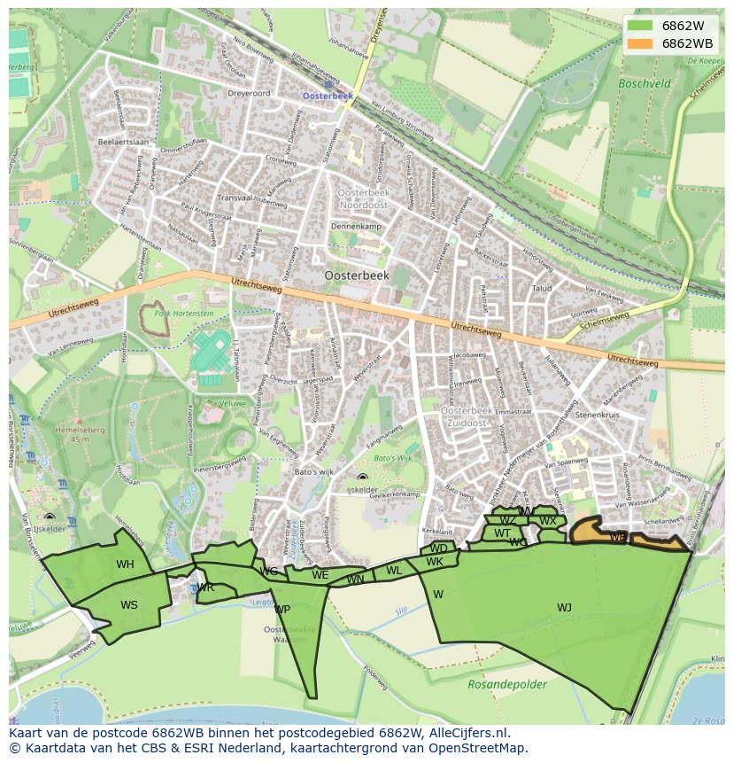 Afbeelding van het postcodegebied 6862 WB op de kaart.