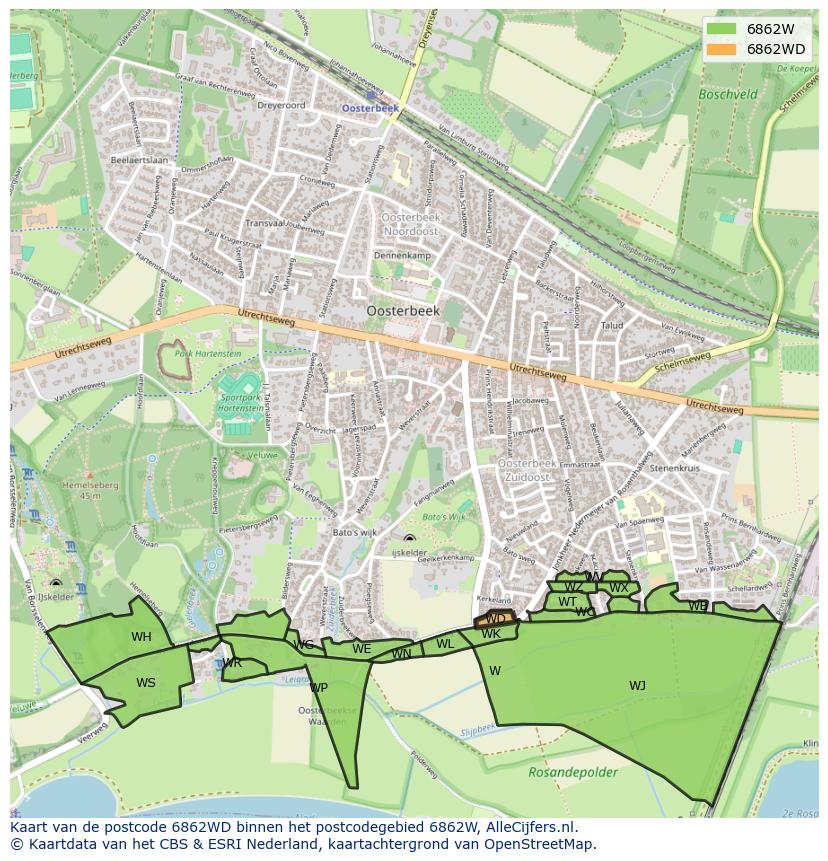 Afbeelding van het postcodegebied 6862 WD op de kaart.