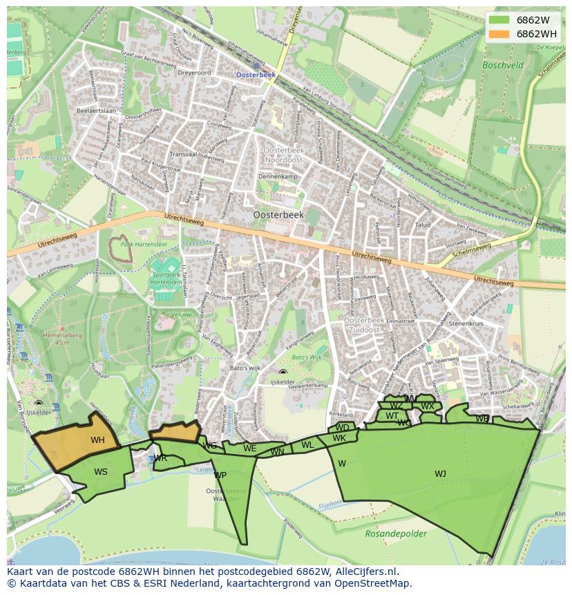 Afbeelding van het postcodegebied 6862 WH op de kaart.