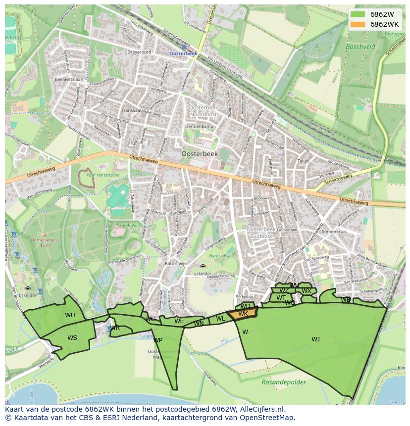 Afbeelding van het postcodegebied 6862 WK op de kaart.