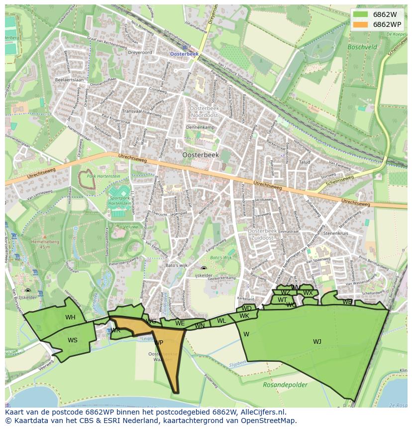 Afbeelding van het postcodegebied 6862 WP op de kaart.