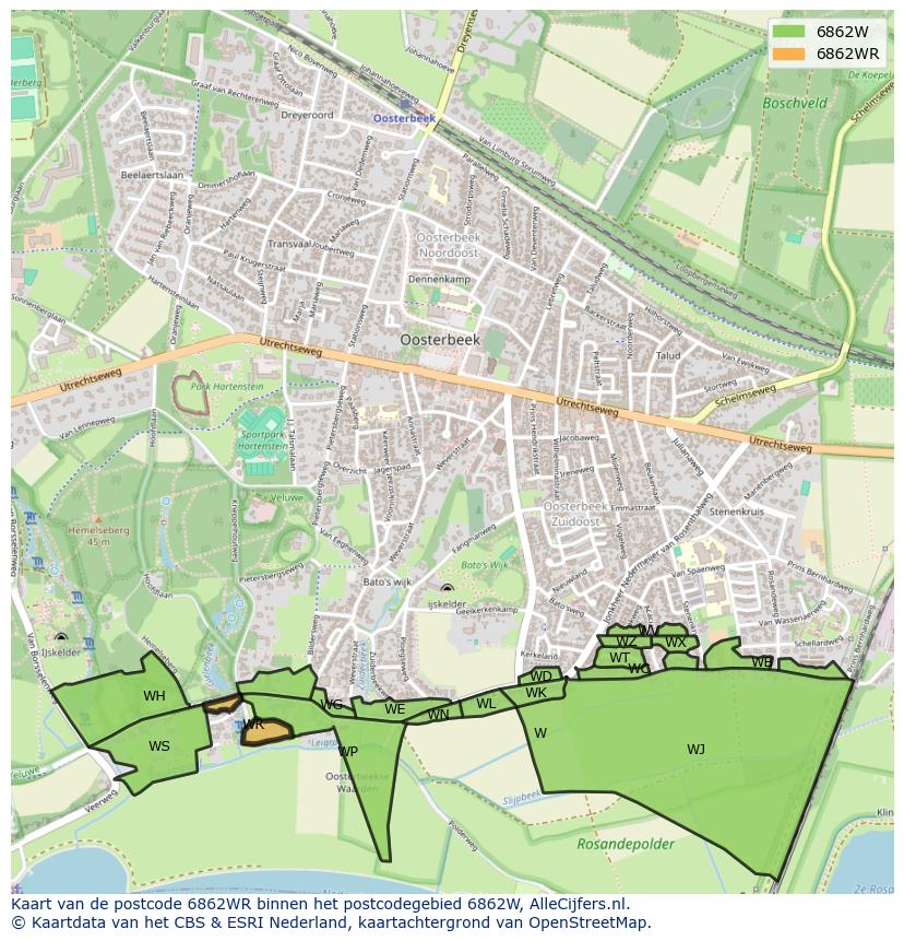 Afbeelding van het postcodegebied 6862 WR op de kaart.