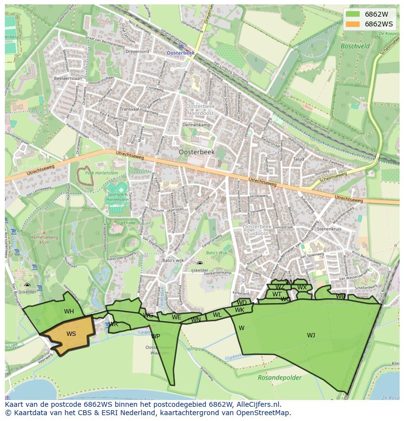 Afbeelding van het postcodegebied 6862 WS op de kaart.
